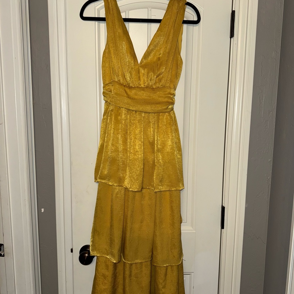 Lulu's Elegant Golden Layered Maxi Dress